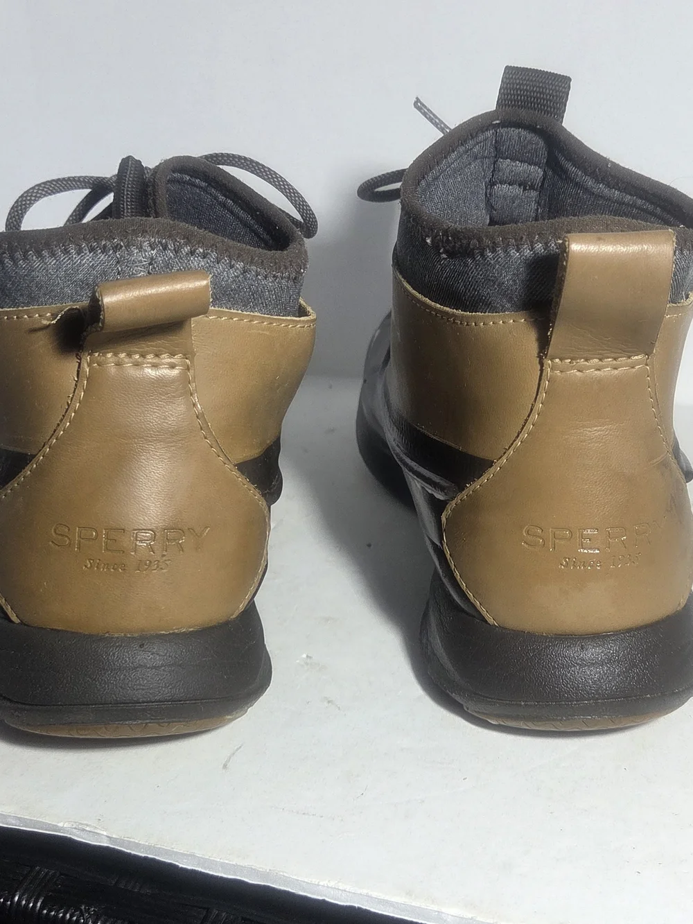 Sperry Mens Duck Boots 2-Tone  Brown Leather Waterproof Ankle Rain Boots Sz 11